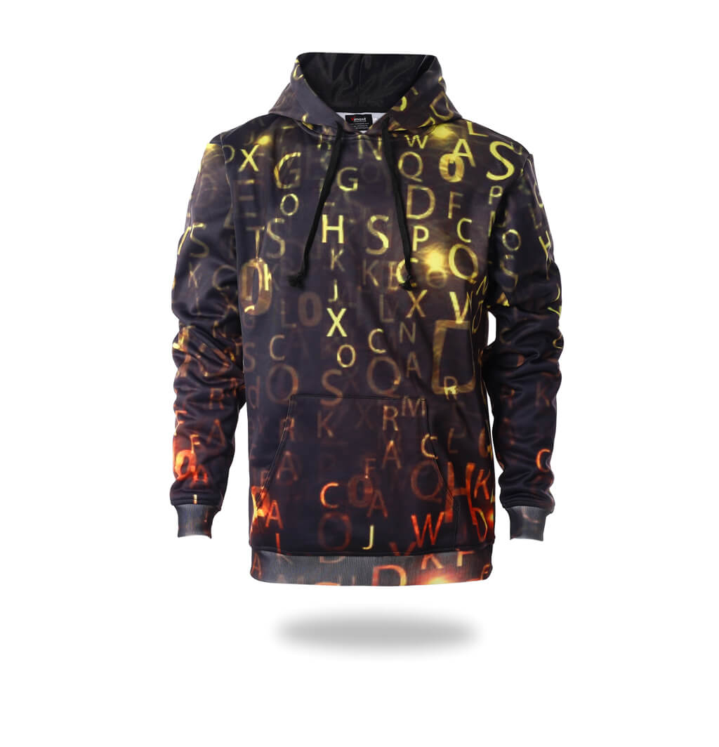 Mens Letters Design Black Pullover Hoodie