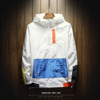 Mens Patchwork Spring Hip Hop Hooded Windbreaker