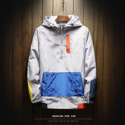 Mens Patchwork Spring Hip Hop Hooded Windbreaker