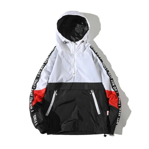 Mens Patchwork Spring Hip Hop Hooded Windbreaker