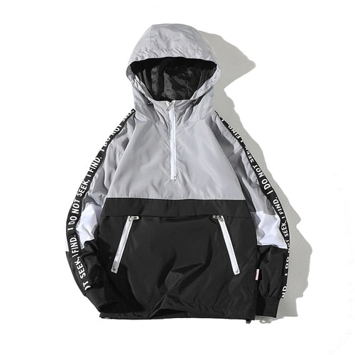 Mens Patchwork Spring Hip Hop Hooded Windbreaker